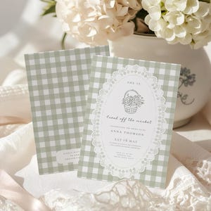 Green Gingham Bridal Shower Invitation: Fresh Off The Market Bridal Invite, Farmers Market Bridal Party (Digital Canva Template) BR-01 image 4