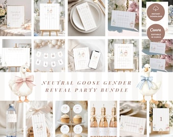 Neutral Goose Gender Reveal Party Bundle: Bearbeitbare Canva-Vorlagen (Digitaler Download) GR-03