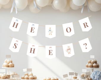 Neutrales Gans Gender Reveal Girlande: "He Or She?" Girlande (Digitaler Download) GR-03