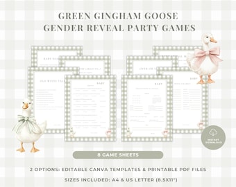 Grüne Gingham Gans Geschlecht offenbaren Gesellschaftsspiele: Babyparty Aktivität (digitaler Download) GR-04