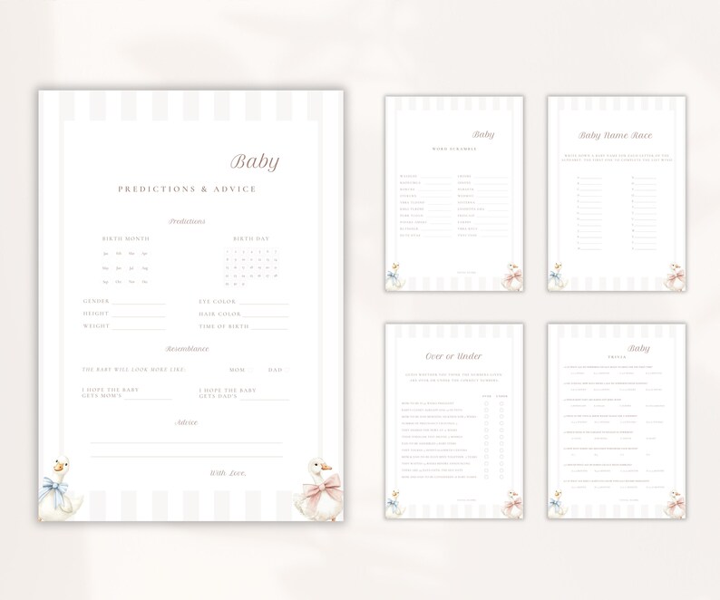 Neutral Goose Gender Reveal Party Games: Baby Shower Activity (Digital Download) GR-03 image 4