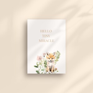 Digitale geboortekaartjes | Bosvos babykaart | Afdrukbaar en mobiel formaat | Direct downloaden | Bloemen | Groen | Botanisch