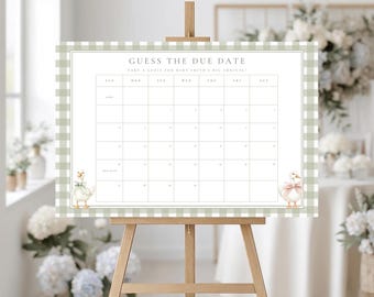 Grünes Gingham Gans Geschlecht offenbaren Fälligkeitsdatum Zeichen: Baby dusche Spiel (digitaler Download) GR-04