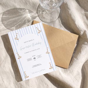 Faire-part d'anniversaire modifiable pour enfants | Invitation fête d'oie | Thème d'anniversaire de ferme ludique | Téléchargement instantané | Fête d'anniversaire sans distinction de sexe