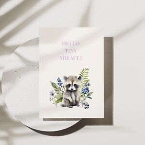 Digitale geboortekaartjes | Bos wasbeer babykaart | Afdrukbaar en mobiel formaat | Direct downloaden | Bosdieren | Groen