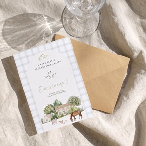 Faire-part d'anniversaire modifiable pour enfants | Invitation d'anniversaire de ferme | Invitation fête animal Vichy | Design Cottagecore lunatique | Téléchargement instantané
