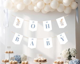 "Oh Baby, blaues Häschen, Girlande: Vintage Duschgirlande (Digitaler Download) BS-03."