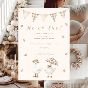 Goose Gender Reveal Invitation: Preppy Fall Baby Shower (Editable Canva Template)