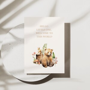 Digitale geboortekaartjes | Bos babybeer en eekhoorn kaart | Afdrukbaar en mobiel formaat | Direct downloaden | Bosdieren