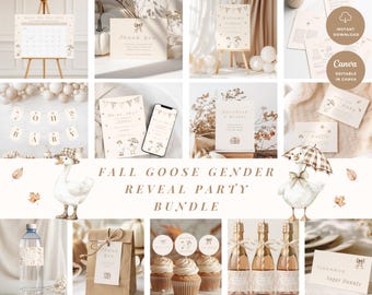 Fall Goose Gender Reveal Party Bundle: Editable Canva Templates (Digital Download)