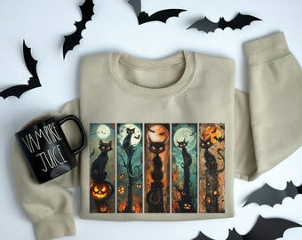 Black Cat Halloween Sweatshirt, Cat Spooky Hoodie, Halloween Sweater, Halloween Cat Hoodie, Cat Lover, Black Cat Shirt, Spooky Season Tee