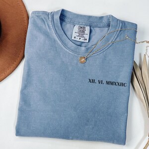 Comfort Colors® Personalized Roman Numeral T-shirt, Custom Anniversary Date Shirt, Matching Couples Shirts, Honeymoon Shirt, Wedding Tee