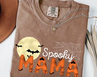 Comfort Colors® Spooky Mama Halloween Shirt, Mom Halloween Shirt, Spooky Mama Shirt, Mama Halloween, Cute Fall Mom Pumpkin Patch Top