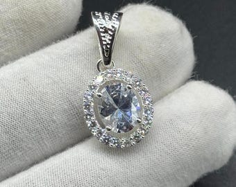 Art Deco 925 Sterling Silver Plated Cubic Zirconia Pendant Necklace: Vintage Bridal Jewelry