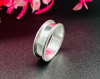 925 Sterling Silver Plated Inlay Ring: Bezel Resin Work, Curve Edge