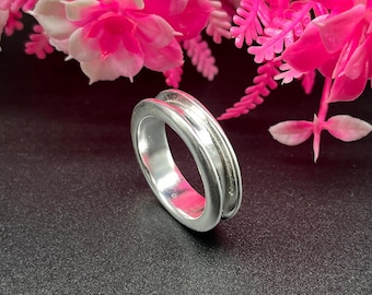925 Sterling Silver Plated Inlay Ring: Bezel Resin Work, Beveled Edge