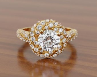 Simulierter Diamant 925 Sterlingsilber überzogener Solitaire Ring: Runder Cluster-Verlobung