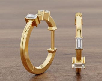 925 Sterling Silver Plated Simulated Diamond Baguette Hoop Earrings