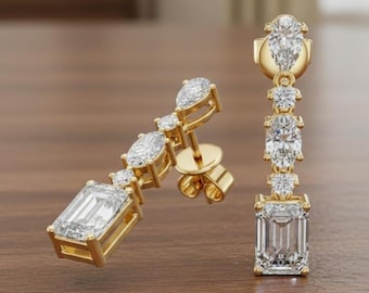 925 Sterling Silver Plated Simulated Diamond Emerald Cut Stud Earrings