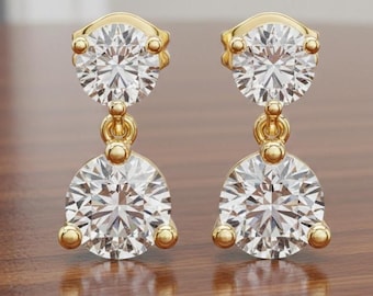 925 Sterling Silver Plated Simulated Diamond Stud Earrings: Double Stone Bridal Jewelry