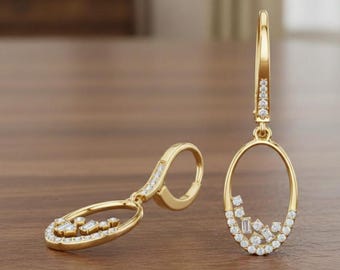 925 Sterling Silver Plated Simulated Diamond Baguette Hoop Earrings