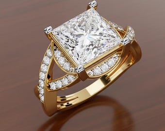 Quadratischer Diamant Solitär Ring: 925 Sterling Silber überzogener Verlobungsschmuck