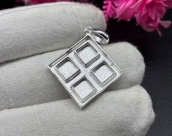 925 Sterling Silver Plated Inlay Pendant: Square Bezel for Resin (20mm Square)
