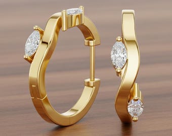 925 Sterling Silver Plated Simulated Diamond Marquise Hoop Earrings