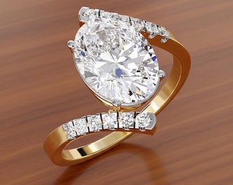 Oval Simulierter Diamant Verlobungsring: 925 Sterling Silber plattierter Cluster Solitaire