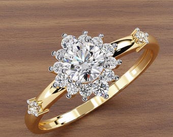 Simulierter Diamant Cluster Verlobungsring: 925 Sterling Silber vergoldet