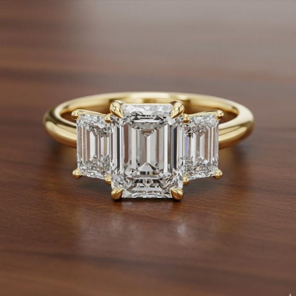 Cubic Zirconia 925 Sterling Silver Solitaire Ring: Emerald Cut Cluster Engagement Ring