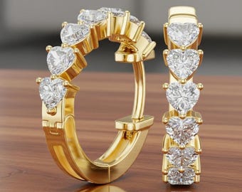 925 Sterling Silver Plated Simulated Diamond Heart Hoop Earrings