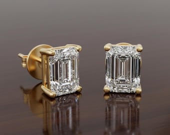 925 Sterling Silver Plated Simulated Diamond Emerald Stud Earrings