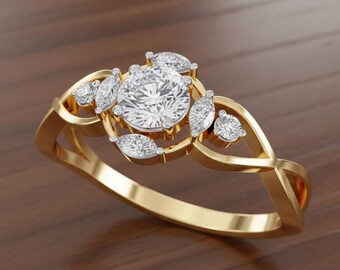 Simulierter Diamant 925 Sterlingsilber überzogener Solitaire Ring: Runder Cluster-Verlobung