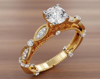 925 Sterlingsilber überzogener simulierter Diamant Solitär-Ring: Runde Cluster-Verlobung