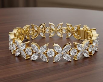 Cubic Zirconia 925 Sterling Silver Plated Tennis Bracelet: Marquise Diamond Bracelet