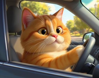 Descarga digital de arte de Gato en el coche 1