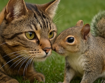 Descarga digital de arte de ardilla y gato