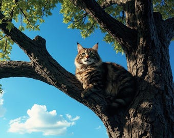 Descarga digital de arte de gato en árbol