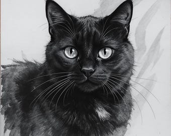 Descarga digital de arte de gato y ardilla al carbón