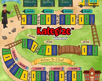 Kategize, juego de mesa educativo para alumnos de 1.º a 12.º grado en matemáticas, ciencias y ortografía.
