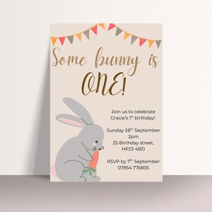 Editable bunny birthday invitation, Digital birthday invite, bunny party theme, birthday party, digital invite