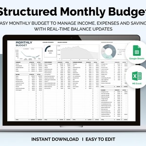 Monthly Budget Planner – Google Sheets & Excel | Personal Finance Tracker Template