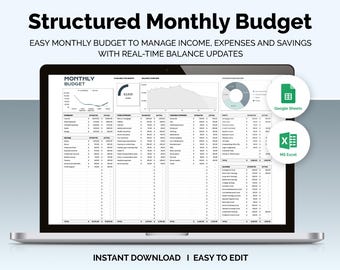 Monthly Budget Planner – Google Sheets & Excel | Personal Finance Tracker Template