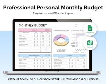 Professional Monthly Budget Template | Personal Finance Tracker | Excel & Google Sheets Budget Planner