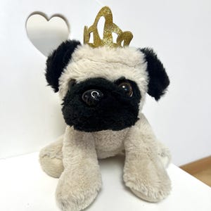 Plush Pug Dog with Gold Crown – With Snuggles Brand- Vintage Stuffed Dog - Dog Liver Gift - Pug Owner Gift - Toddler Gift