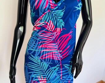 Women swimsuit cover-up with palm branches | one size suit L-Xl | vintage pareo | beach outfit | vacation clothing | bikini cover-up
