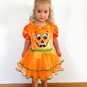 Pumpkin Halloween Dress for Girls 3-4 Y | Velvet & Tulle Pumpkin Costume | Toddler Halloween Outfit