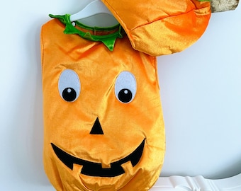 Pompoenkostuum voor peuters – maat 2-3 jaar – Halloweenkostuum met hoed – Jack-o’-Lantern-kostuum – uniseks Halloween-set voor baby 2-in1