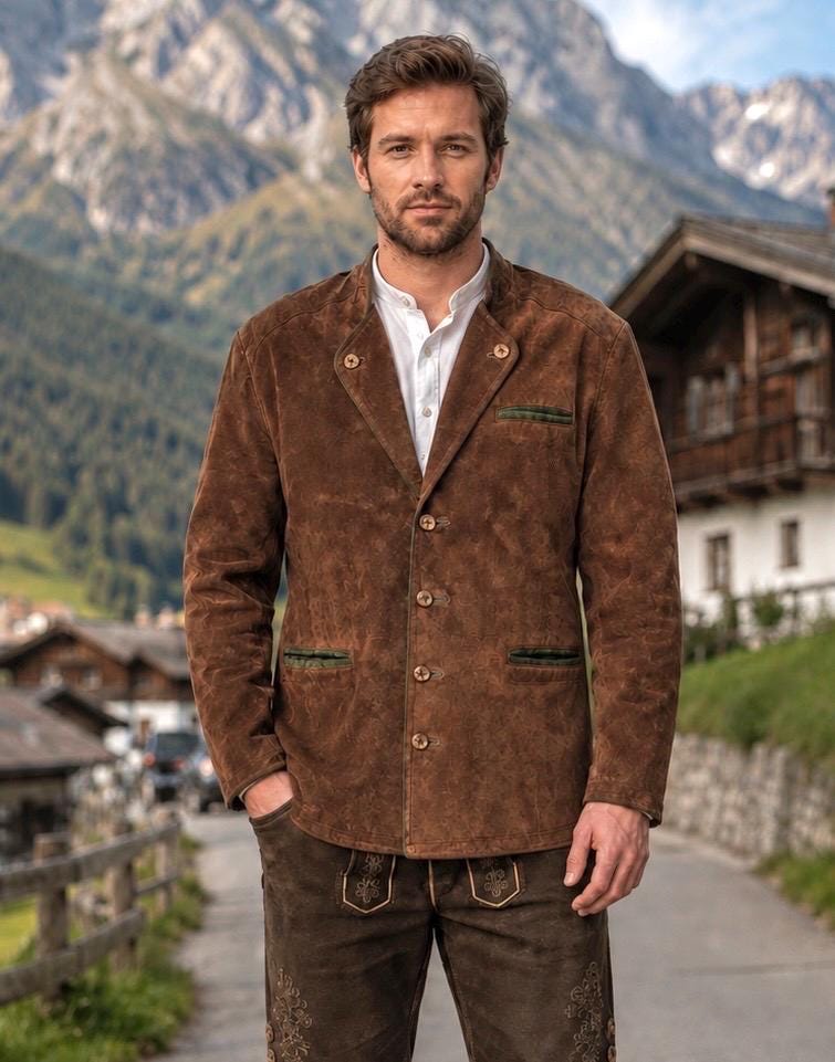 Vintage German Suede Jacket Men EU 50 / L * Brown Trachten Leather Blazer * Bavarian Oktoberfest Style * Genuine Leather